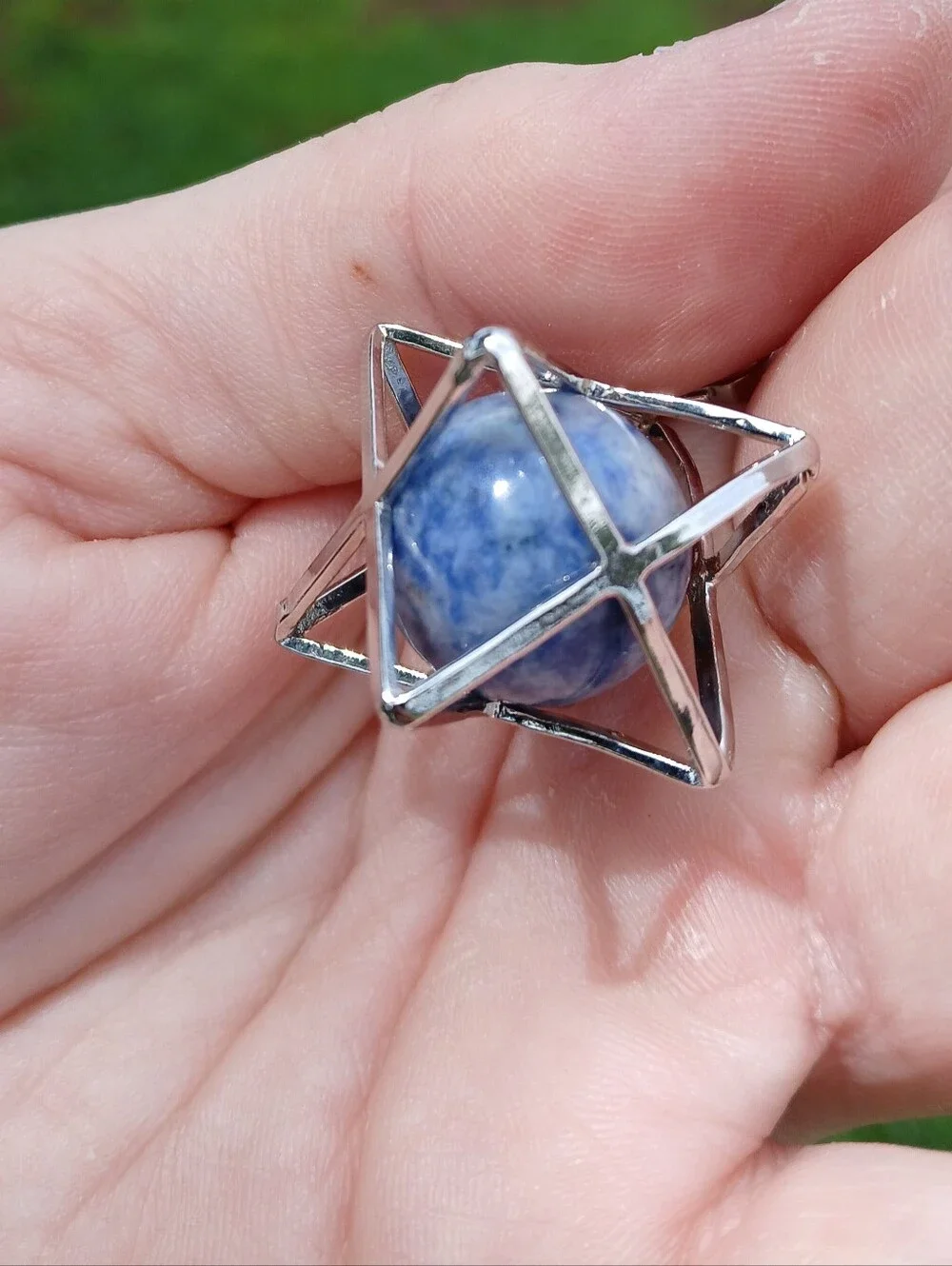 New Sodalite Ball Star of David Magic Energy Amulet Pendant.